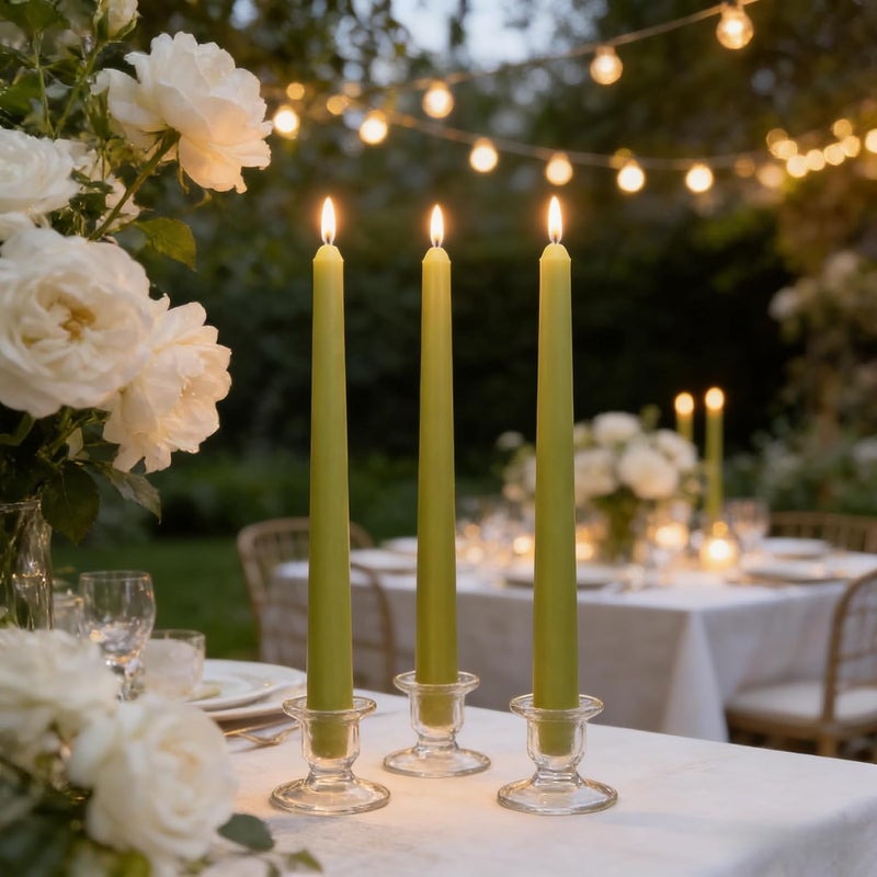 Sihuida 12-Pack Olive Green Taper Candles, 10 Inch Unscented Dripless Candlesticks, Long-Lasting Burn Time of 7-8 Hours, Perfect for Christmas Home Décor Spring and St. Patrick's Day - Image 4